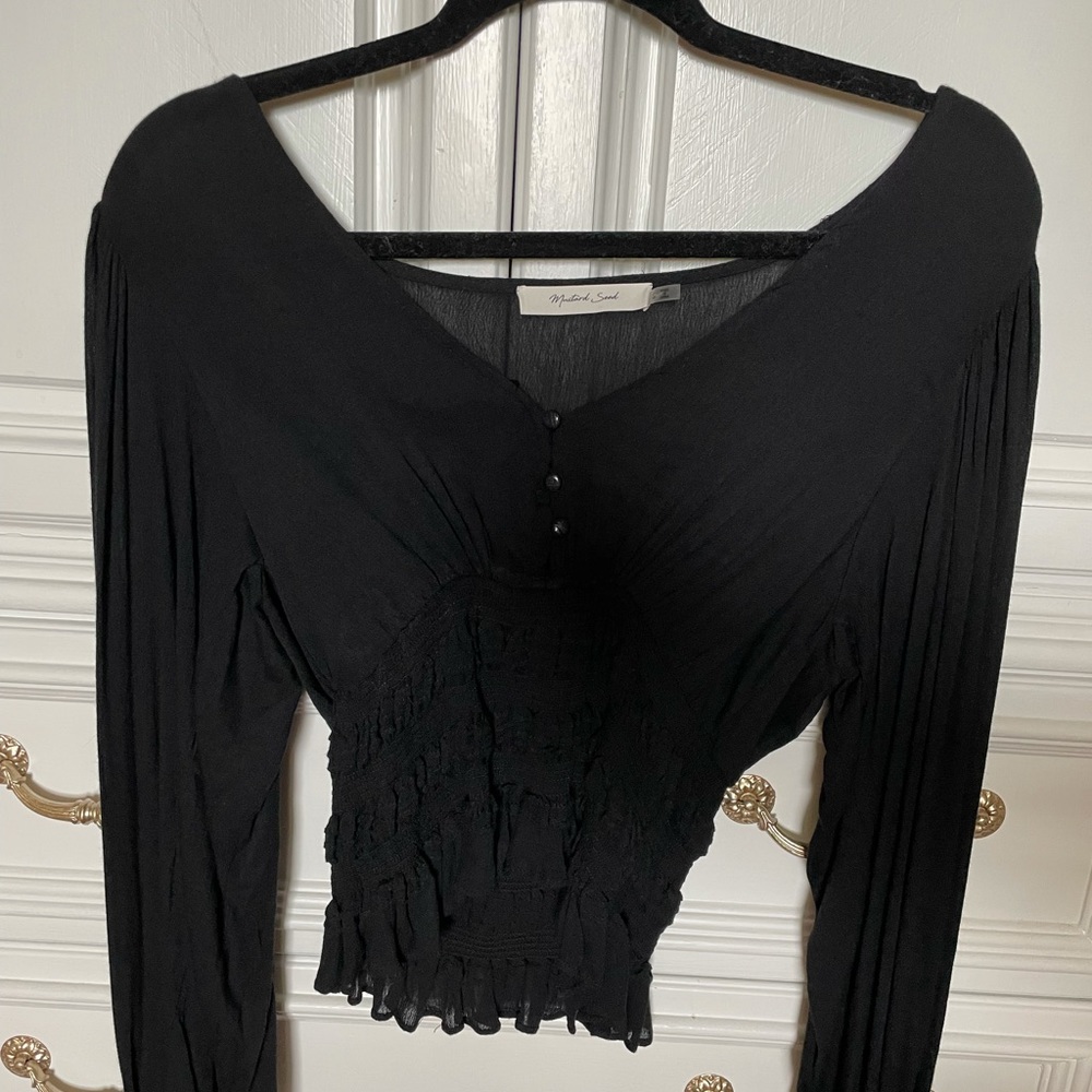 Women’s Black Mustard Seed Long Sleeve Boho Top